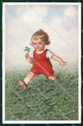 Artist Signed Fialkowska Children Four Leaf Clover serie 3355 cartolina XP9125 – fronte