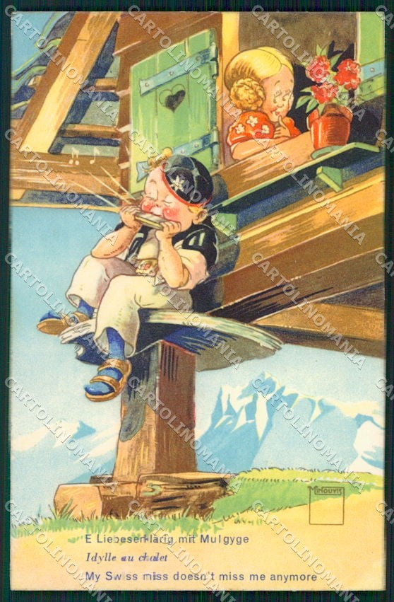 Artist Signed Serie Minouvis 10 Swiss Child cartolina XP9187 – fronte