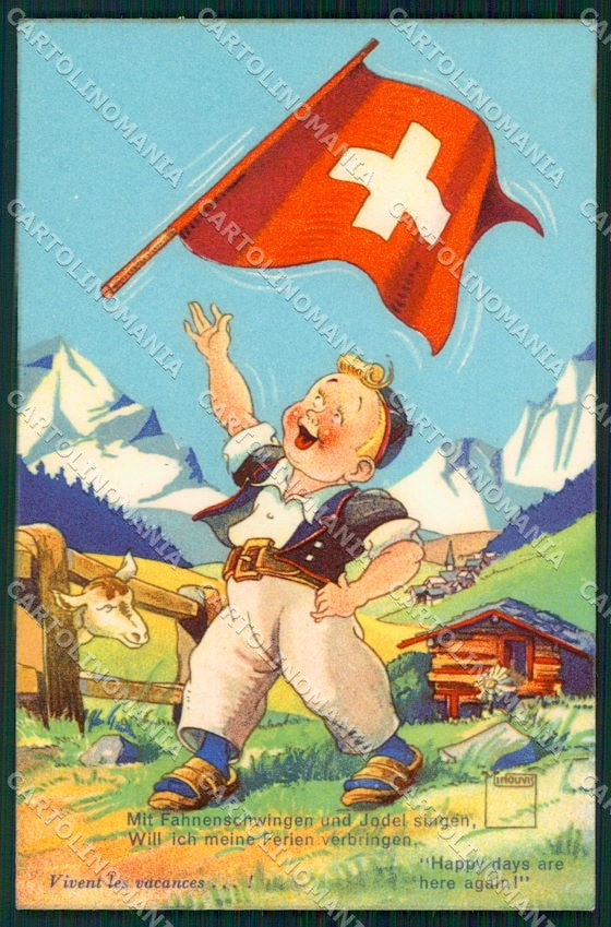 Artist Signed Serie Minouvis 28 Swiss Child cartolina XP9188 – fronte