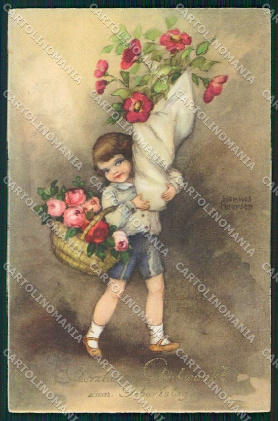 Artist Signed Hannes Petersen Children HWB 4647 cartolina XP9203 – fronte