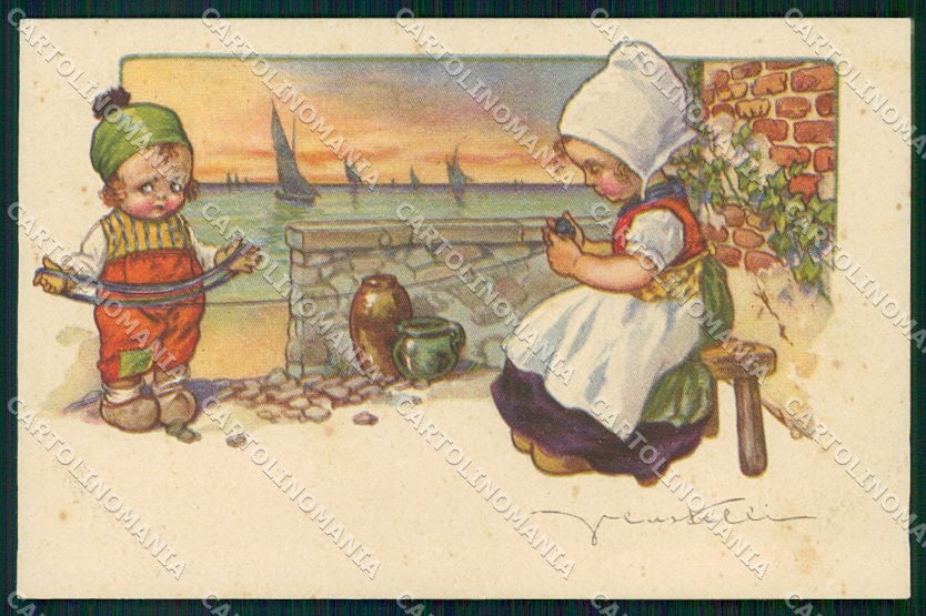 Artist Signed Castelli Dutch Children Degami 496 cartolina XP9221 – fronte