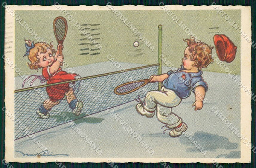 Artist Signed Castelli Children Tennis Degami PIEGHINA cartolina XP9250 – fronte