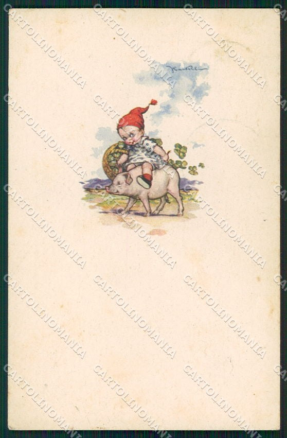 Artist Signed Castelli Children Pig serie 417M-5 cartolina XP9265 – fronte