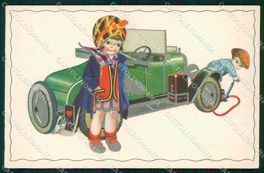 Artist Signed Children Car Degami cartolina XP9286 – fronte