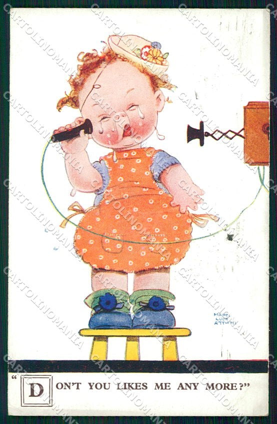 Artist Signed Mabel Lucie Attwell Girl Phone serie 1890 cartolina XP9298 – fronte
