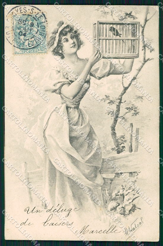Artist Signed H. Walzal Viennoise Lady cartolina XP9302 – fronte