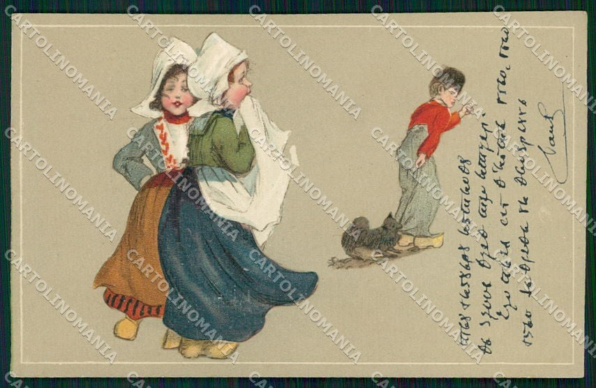 Artist Signed Dutch Children GOM serie 1702 cartolina XP9308 – fronte
