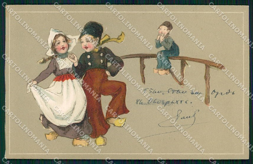 Artist Signed Dutch Children GOM serie 1702 cartolina XP9309 – fronte