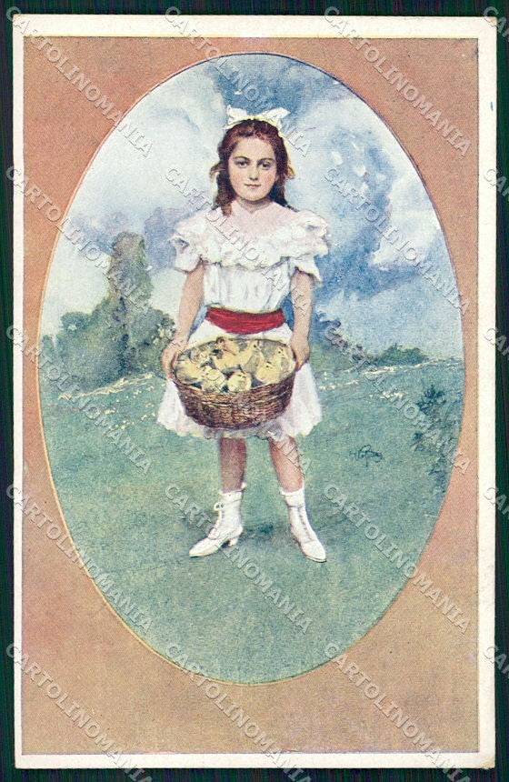 Artist Signed Otto Peters Easter Girl cartolina XP9413 – fronte