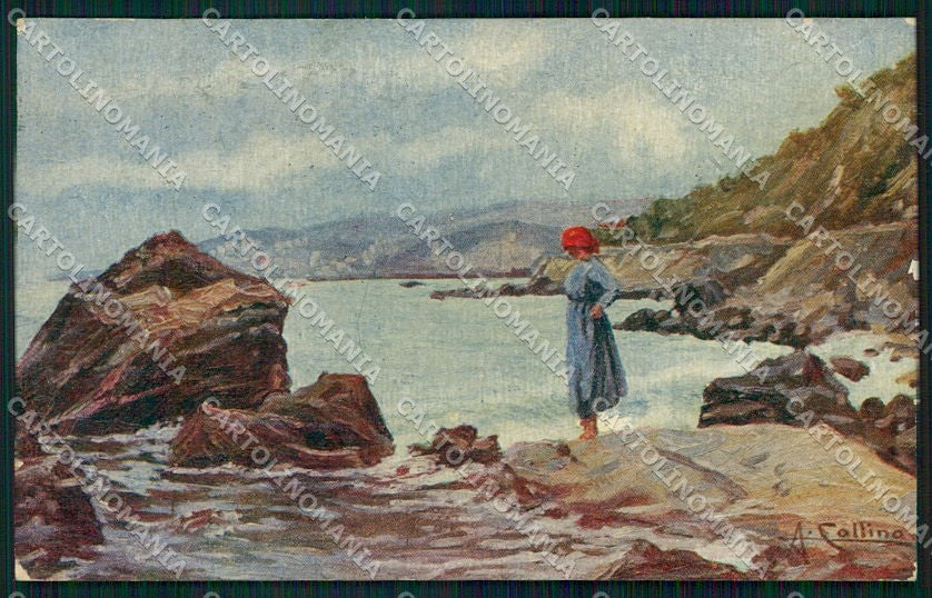 Artist Signed Collino Landscape and Lady Relief cartolina XP9452 – fronte