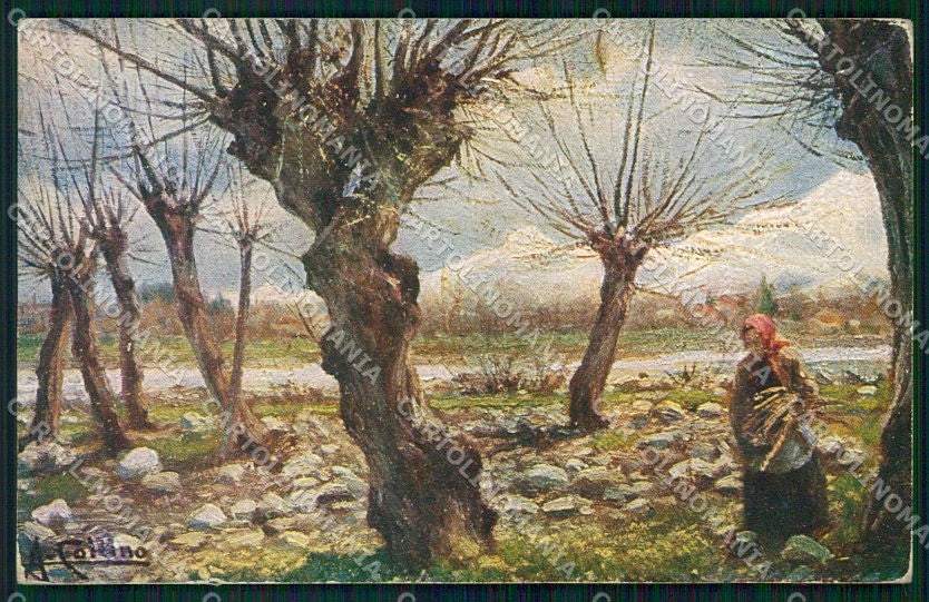 Artist Signed Collino Landscape and Lady cartolina XP9453 – fronte