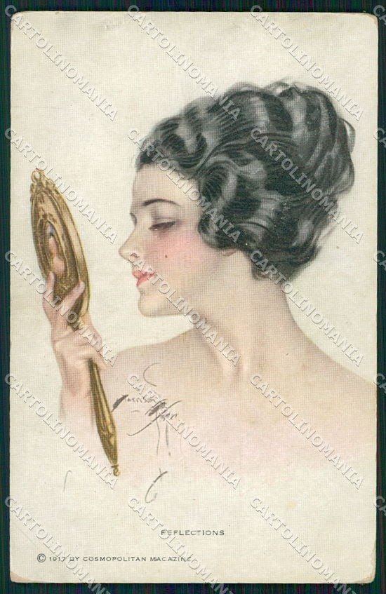 Artist Signed H. Fisher Glamour Lady Reflections serie 870 cartolina XP9455 – fronte