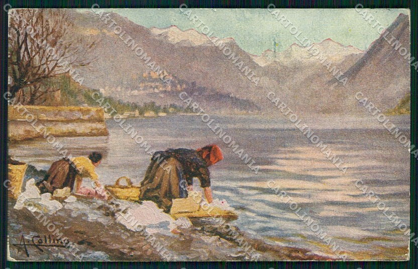 Artist Signed Collino Landscape and Lady cartolina XP9470 – fronte