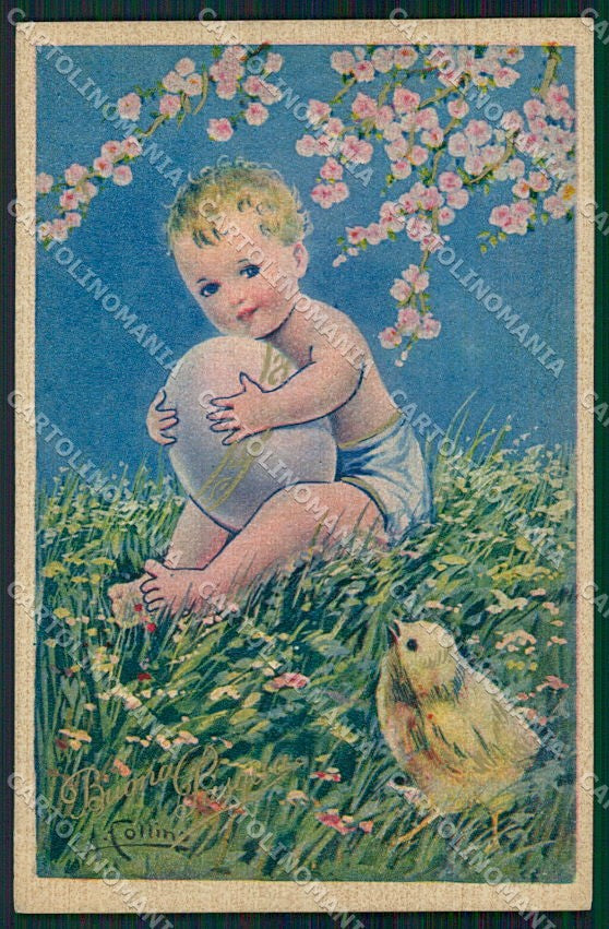 Artist Signed Collino Little Boy Easter Pasqua cartolina XP9477 – fronte