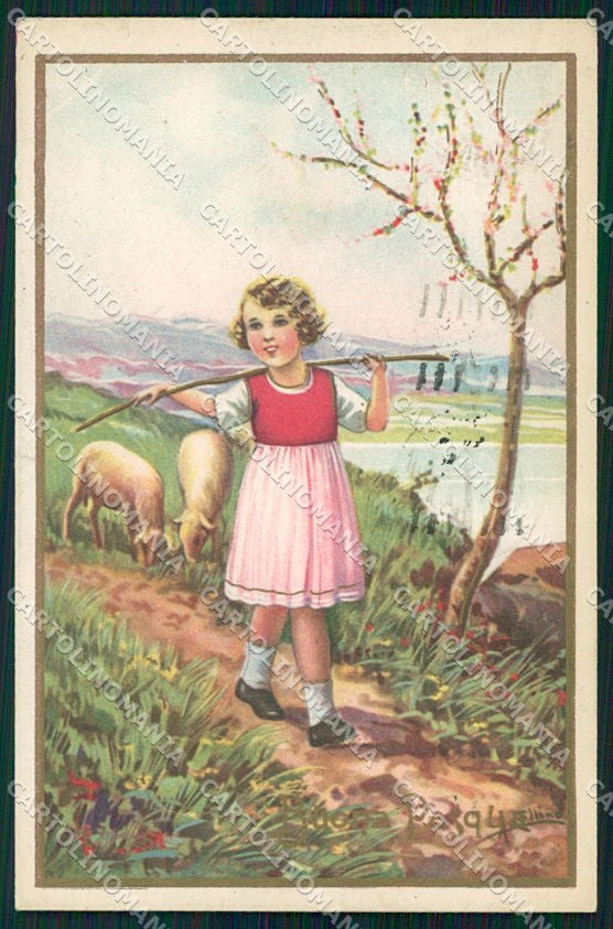 Artist Signed Collino Girl Easter Pasqua cartolina XP9479 – fronte