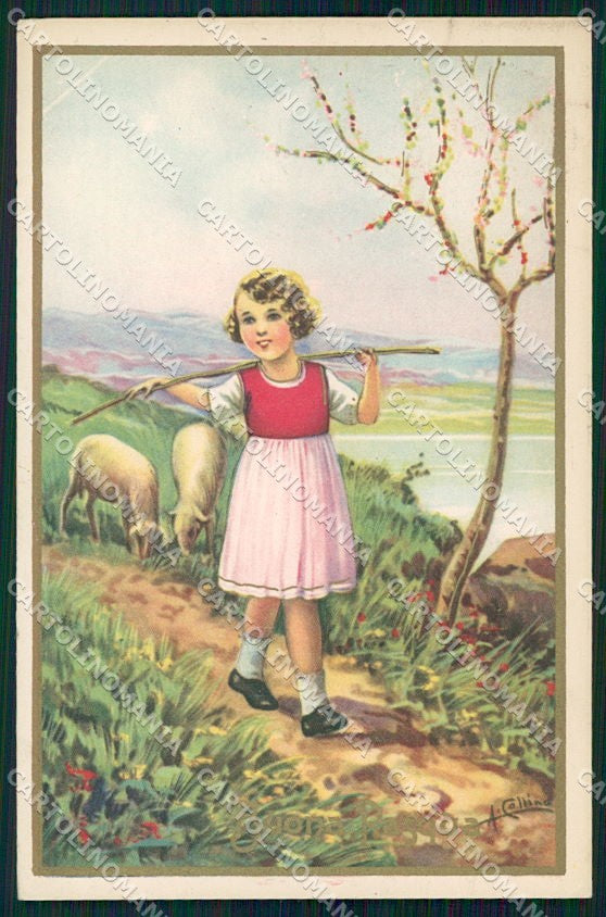 Artist Signed Collino Girl Easter Pasqua cartolina XP9480 – fronte