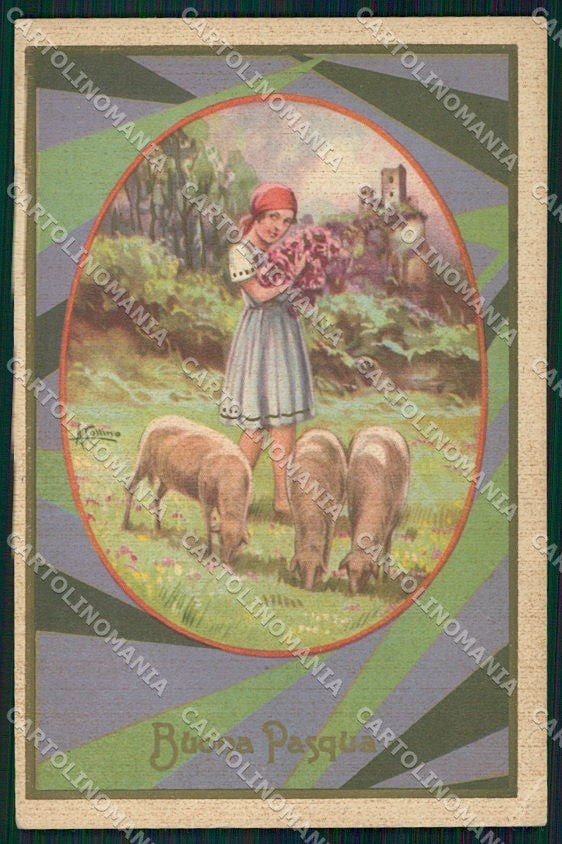 Artist Signed Collino Girl Easter Pasqua cartolina XP9483 – fronte