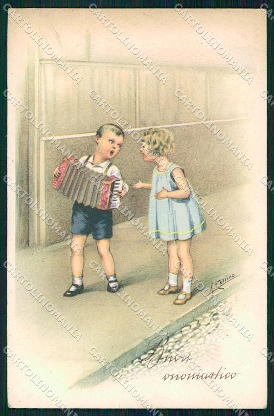 Artist Signed Collino Children PIEGA cartolina XP9486 – fronte
