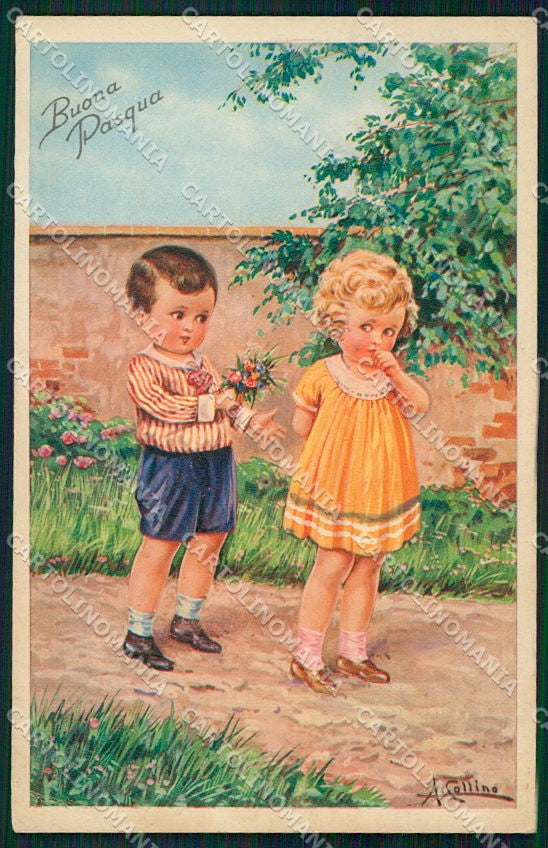 Artist Signed Collino Children Easter Pasqua cartolina XP9488 – fronte