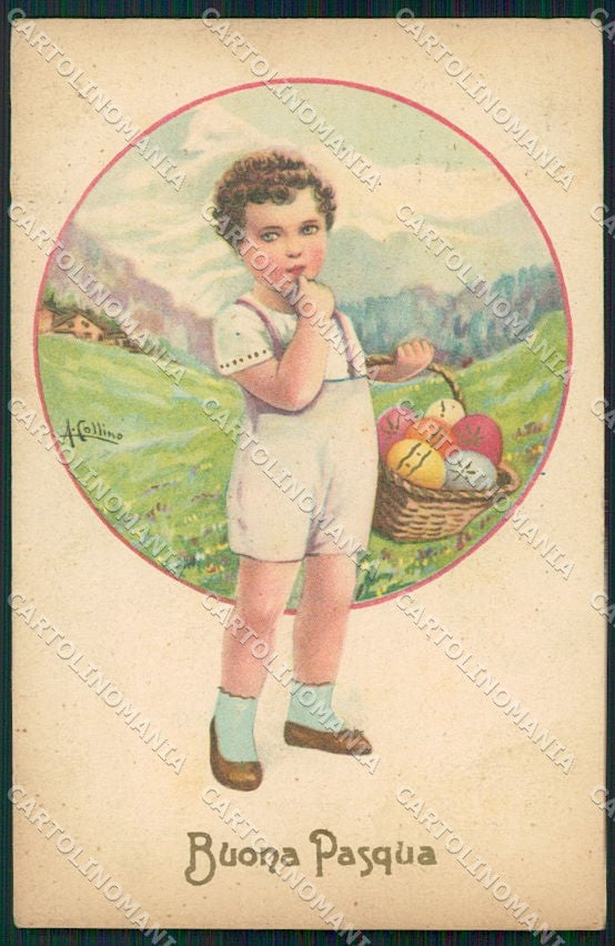 Artist Signed Collino Boy Easter Pasqua serie 5000 cartolina XP9491 – fronte