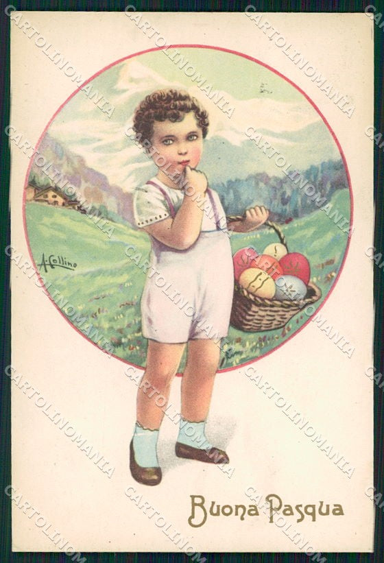 Artist Signed Collino Boy Easter Pasqua cartolina XP9495 – fronte