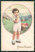 Artist Signed Collino Boy Easter Pasqua cartolina XP9495 – fronte