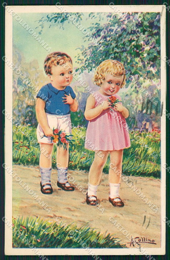Artist Signed Collino Children PIEGA cartolina XP9498 – fronte
