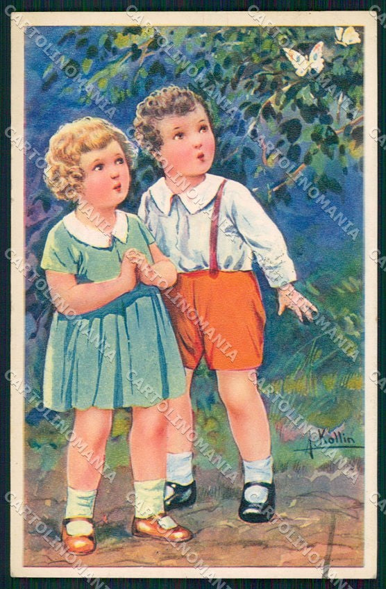 Artist Signed Collino Children PIEGA cartolina XP9501 – fronte