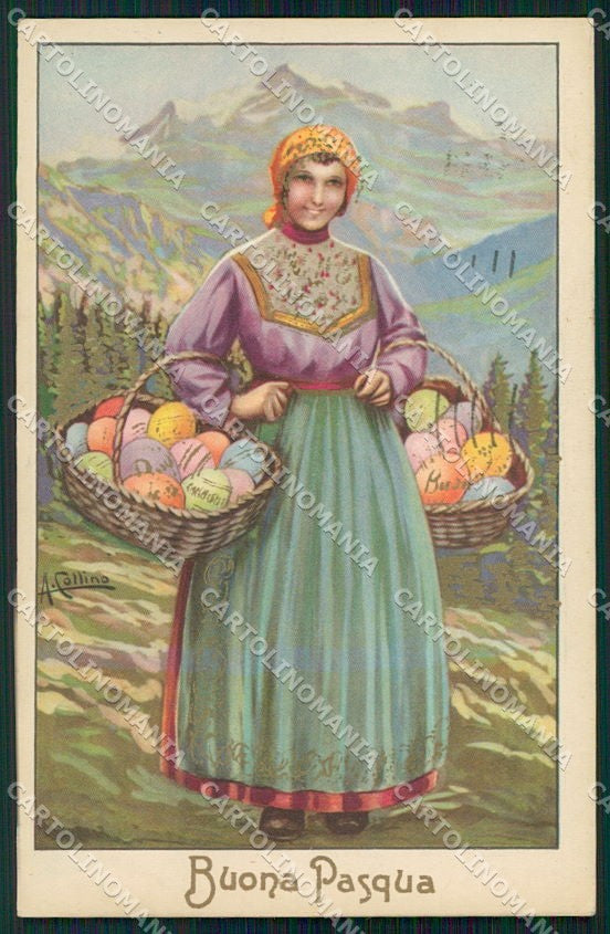 Artist Signed Collino Lady Easter cartolina XP9511 – fronte
