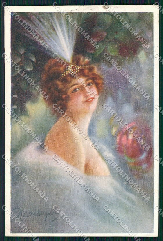 Artist Signed Montaguti Lady serie 295-2 PIEGATA cartolina XP9517 – fronte