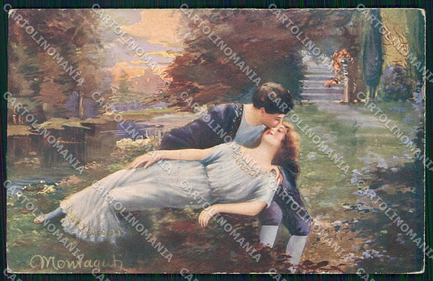 Artist Signed Montaguti Romantic Couple PIEGATA cartolina XP9519 – fronte