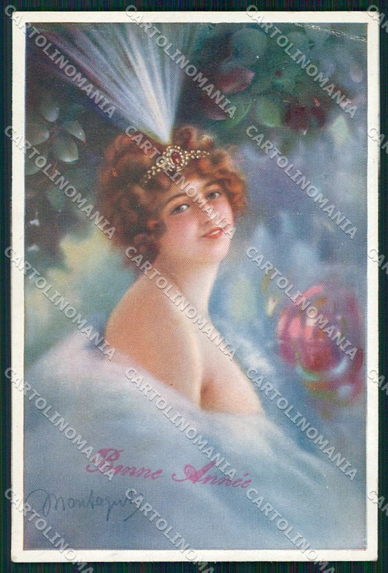 Artist Signed Montaguti Lady serie 295-2 PIEGA cartolina XP9526 – fronte