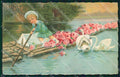 Artist Signed Children Flowers Swan cartolina XP9539 – fronte