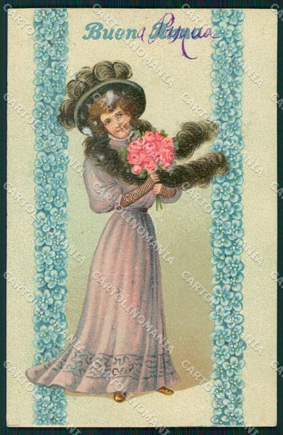 Artist Signed Glamour Fashion Lady Relief cartolina XP9556 – fronte