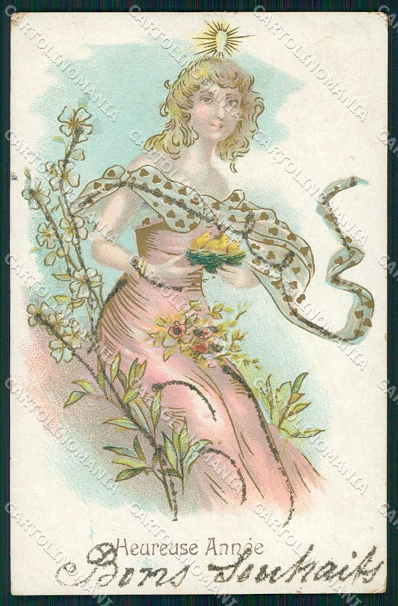 Artist Signed Lady Art Nouveau cartolina XP9559 – fronte