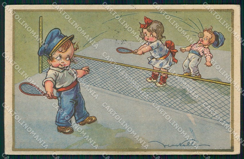 Artist Signed Castelli Children Tennis serie 972 PIEGHINE cartolina XP9565 – fronte