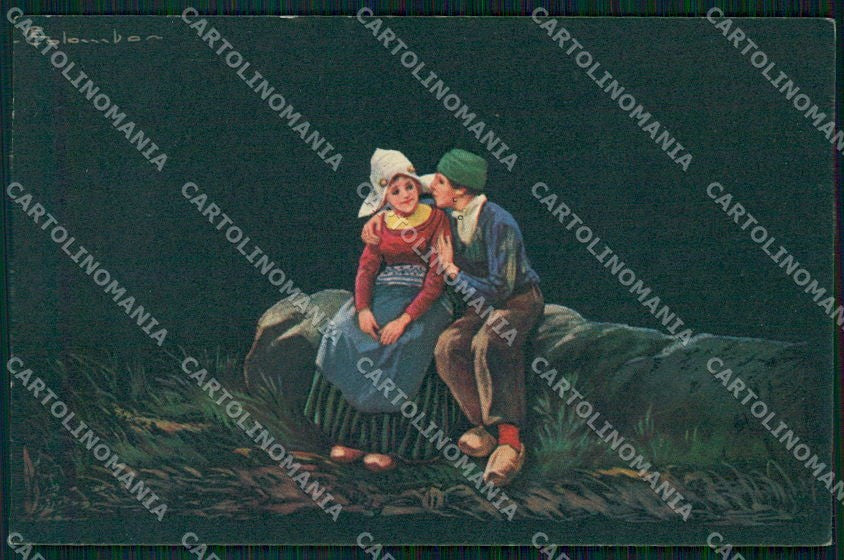 Artist Signed Colombo Dutch Couple serie 1720-4 PIEGHINE cartolina XP9566 – fronte