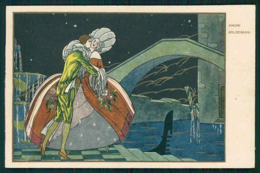 Artist Signed Scattina Art Deco Venetian Couple Sborgi COLLA cartolina XP9576 – fronte