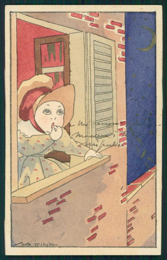 Artist Signed Scattina Children Art Deco Sborgi Hand Painted cartolina XP9580 – fronte