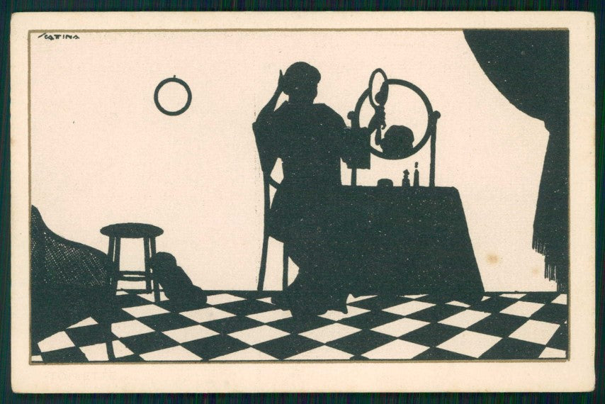 Artist Signed Scattina Lady Art Deco Silhouette cartolina XP9598 – fronte