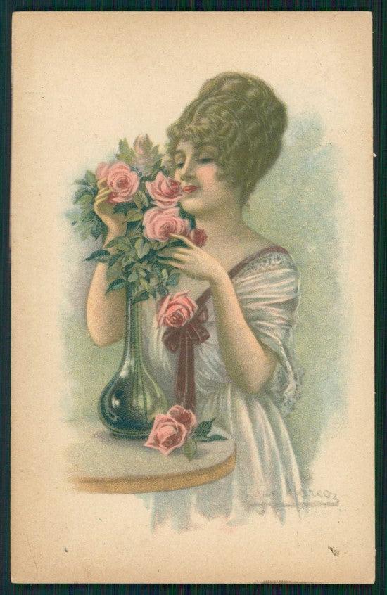 Artist Signed San Marco Glamour Fashion Lady serie 2115 cartolina XP9600 – fronte