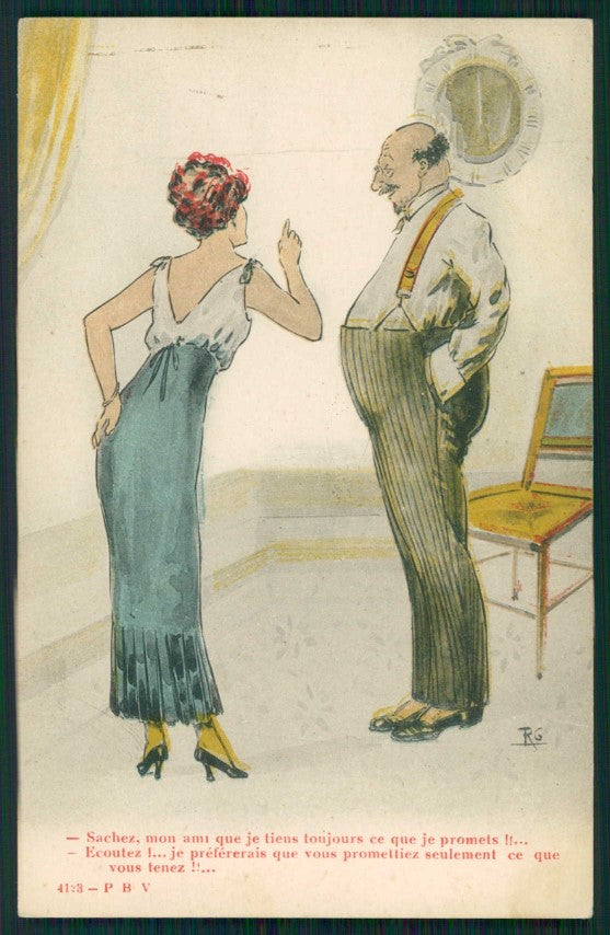 Artist Signed RG Comic Humor Couple cartolina XP9619 – fronte