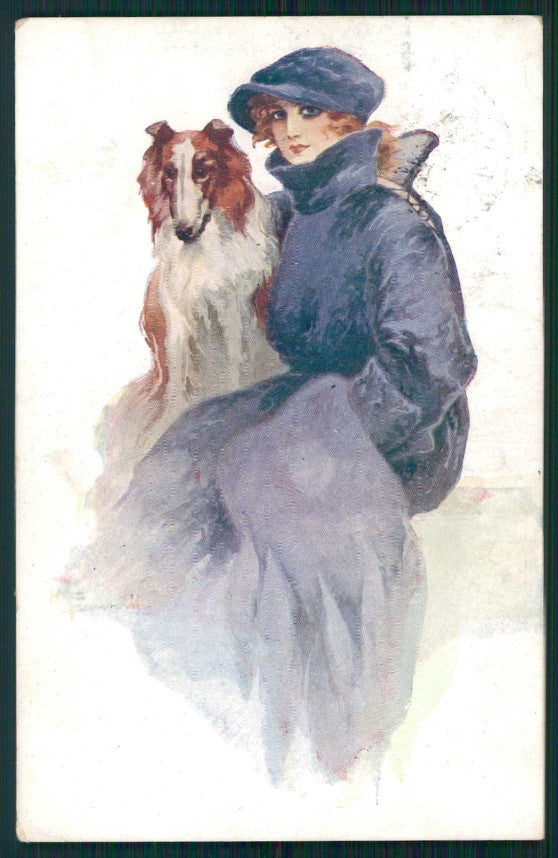 Artist Signed Franzoni Collie Dog Lady serie 39-3 cartolina XP9623 – fronte