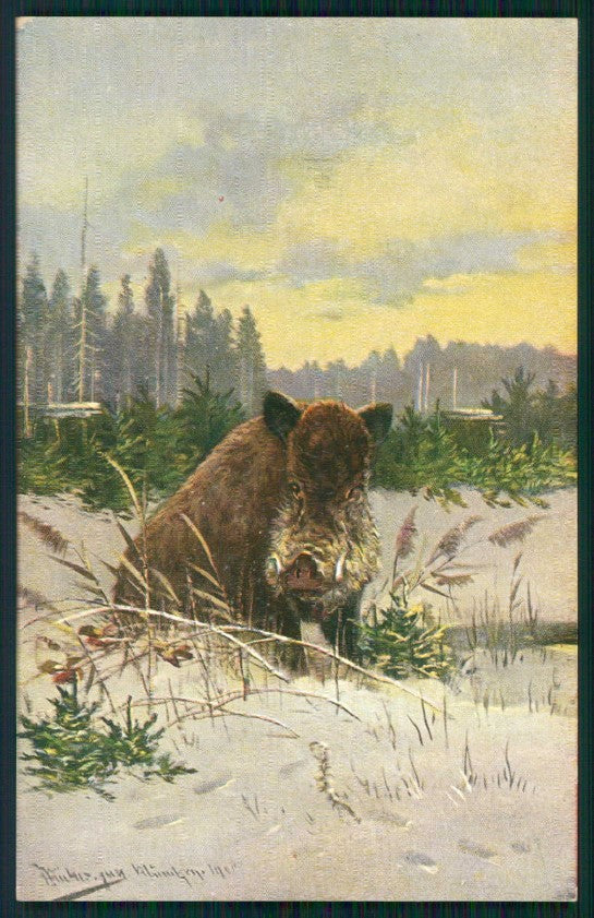 Artist Signed August Muller Hunt serie 844 cartolina XP9632 – fronte