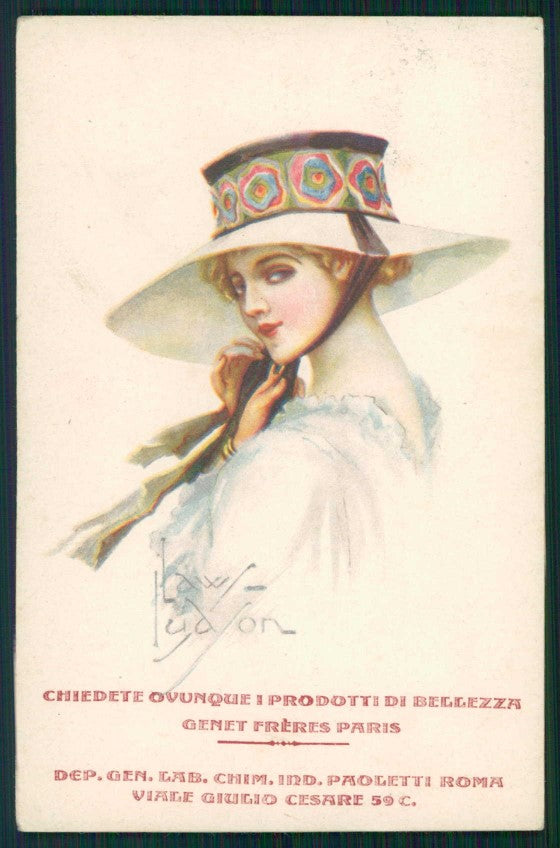 Artist Signed Law Ludson Lady Advertising Freres Paris cartolina XP9651 – fronte