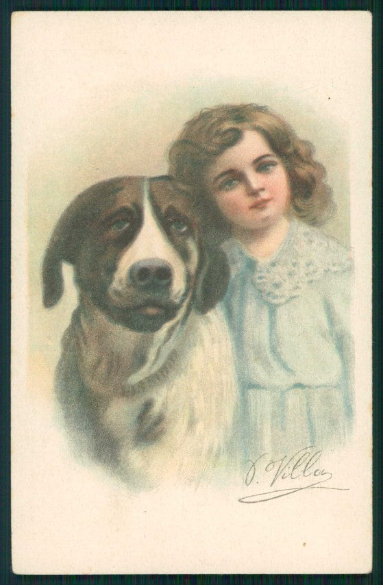 Artist Signed Villa Villani Girl Dog serie 7604 cartolina XP9656 – fronte