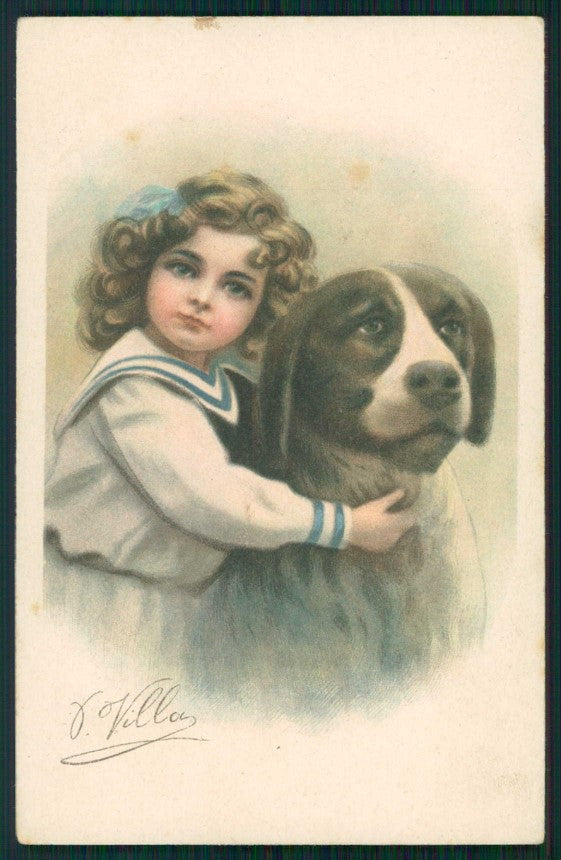 Artist Signed Villa Villani Girl Dog serie 7604 cartolina XP9657 – fronte
