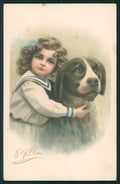 Artist Signed Villa Villani Girl Dog serie 7604 cartolina XP9657 – fronte