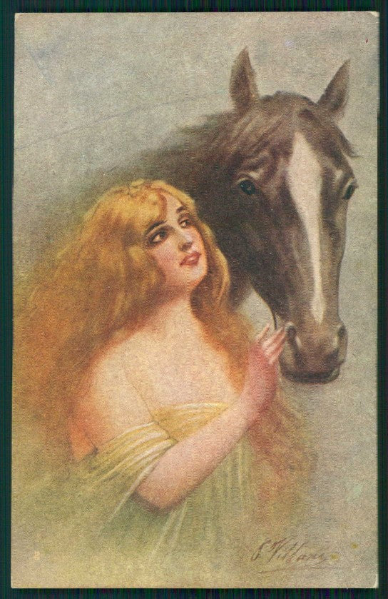Artist Signed Villa Villani Horse Glamour Lady serie 7006 cartolina XP9667 – fronte