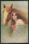 Artist Signed Villa Villani Horse Glamour Lady serie 7006 cartolina XP9670 – fronte